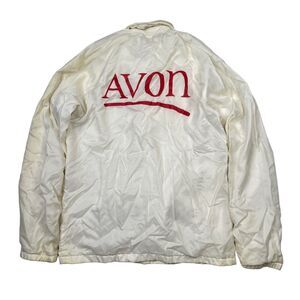 Vintage 80s Avon Chalk Line Nylon Full Zip Jacket FLAW White Womens Small